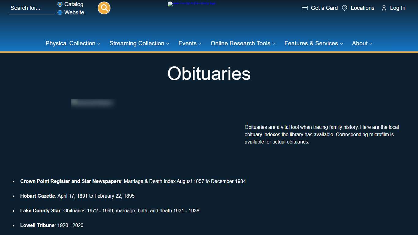 Obituaries Lake County Public Library