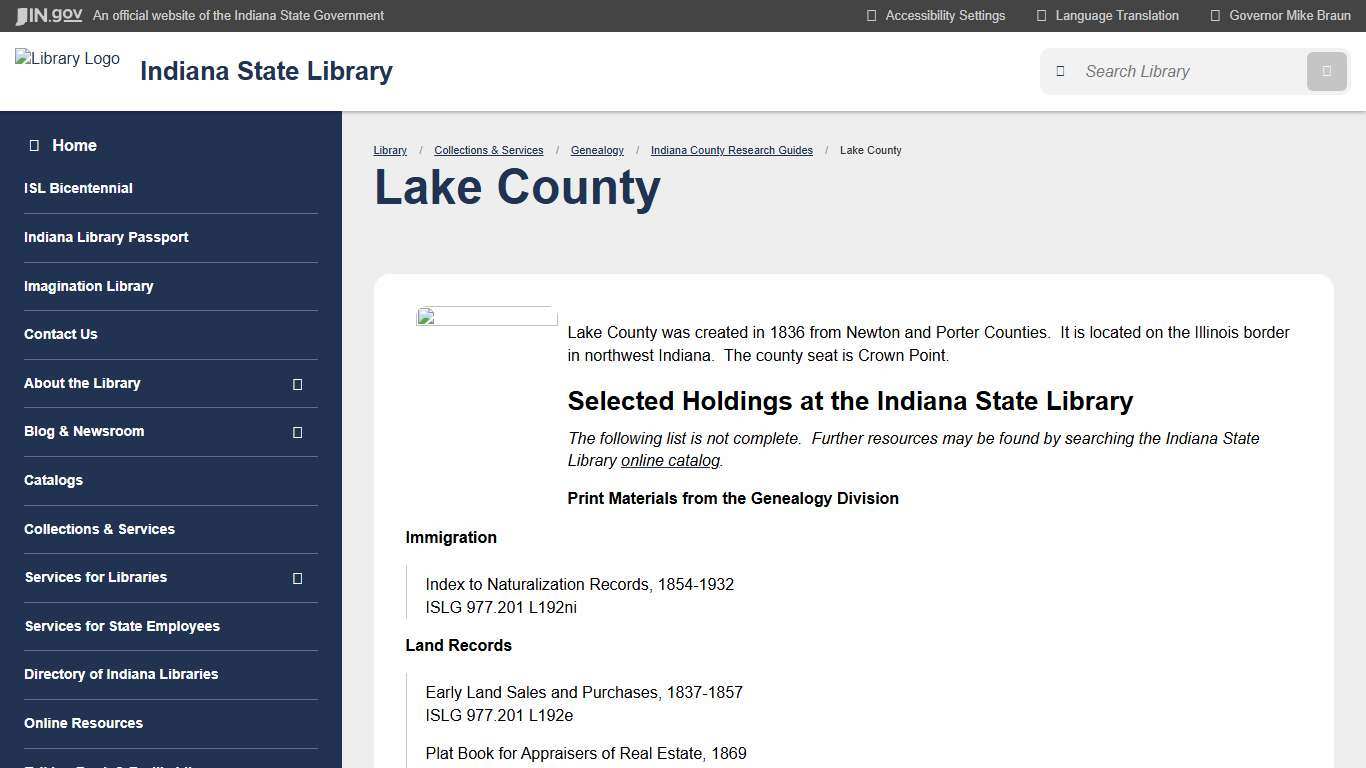 Indiana State Library: Lake County
